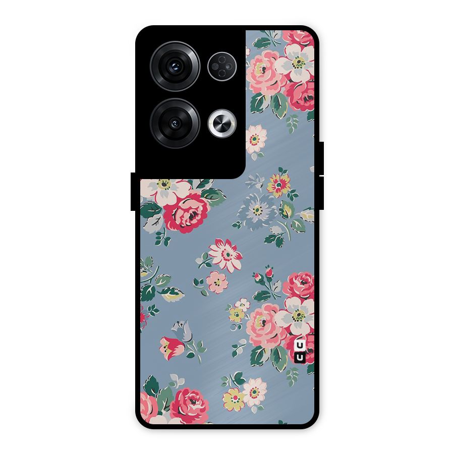 Vintage Flower Pattern Metal Back Case for Oppo Reno8 Pro 5G