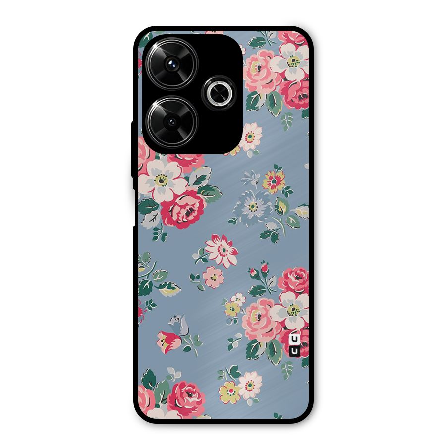 Vintage Flower Pattern Metal Back Case for Poco M6 Plus