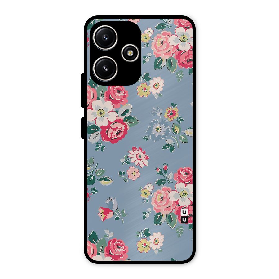 Vintage Flower Pattern Metal Back Case for Poco M6 Pro