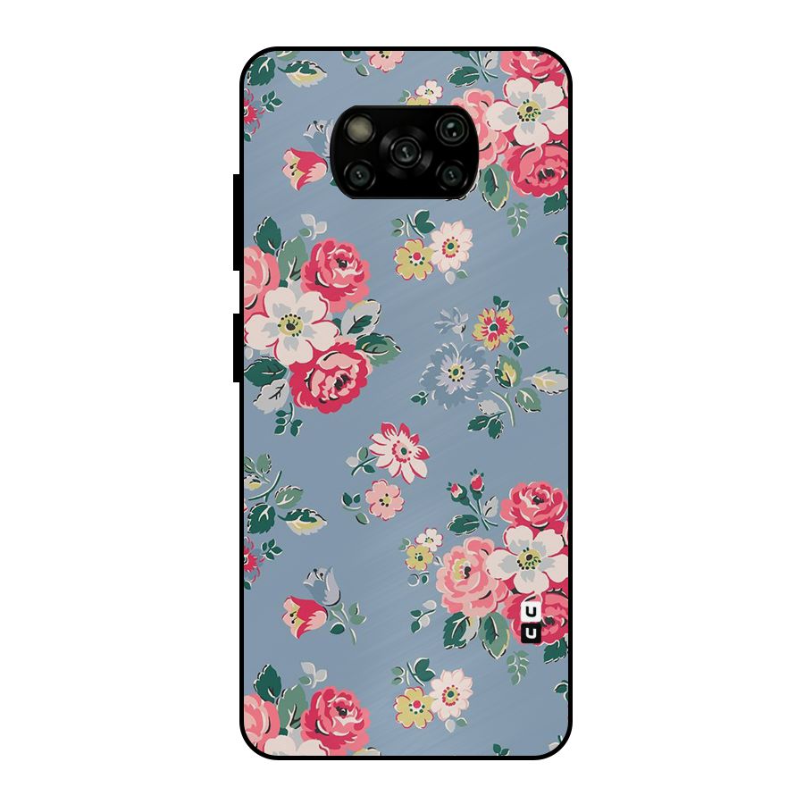 Vintage Flower Pattern Metal Back Case for Poco X3