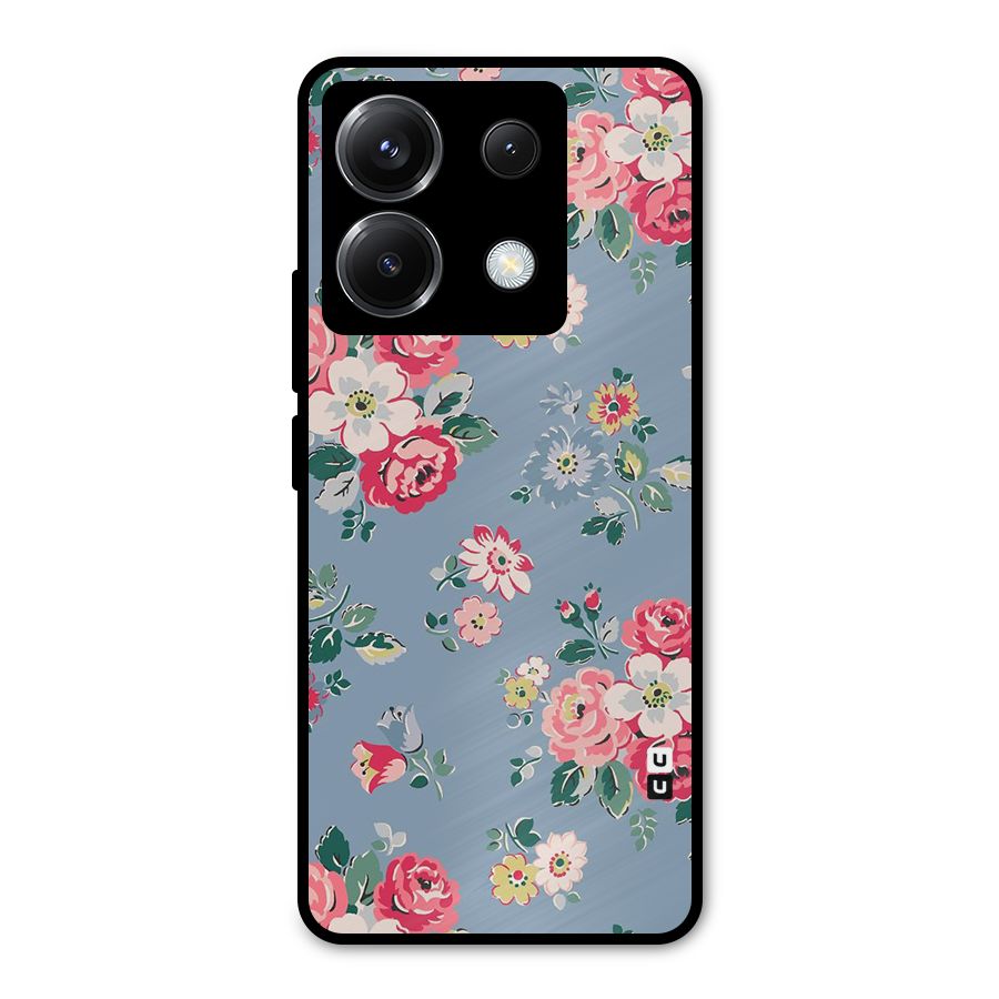 Vintage Flower Pattern Metal Back Case for Poco X6
