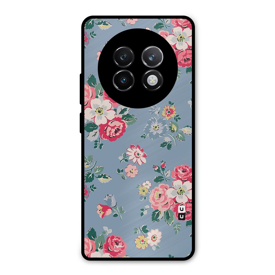 Vintage Flower Pattern Metal Back Case for Realme 13 Plus
