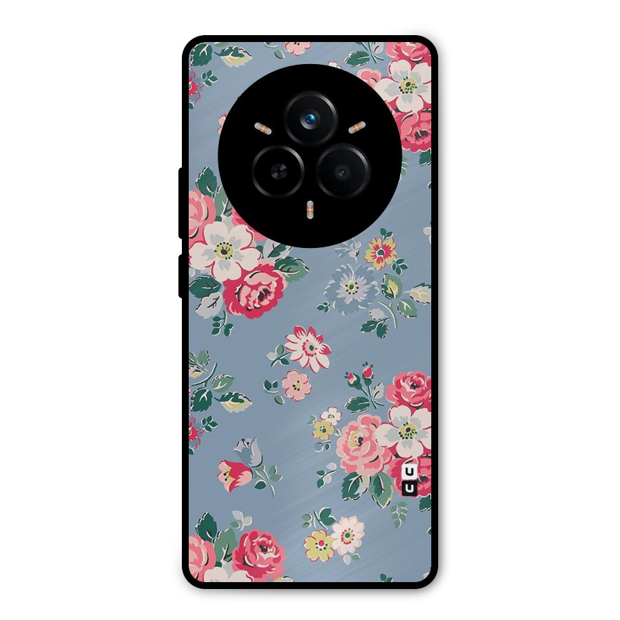 Vintage Flower Pattern Metal Back Case for Realme 14 Pro
