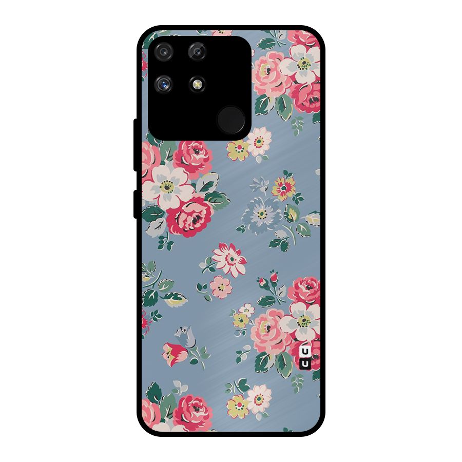 Vintage Flower Pattern Metal Back Case for Realme Narzo 50A