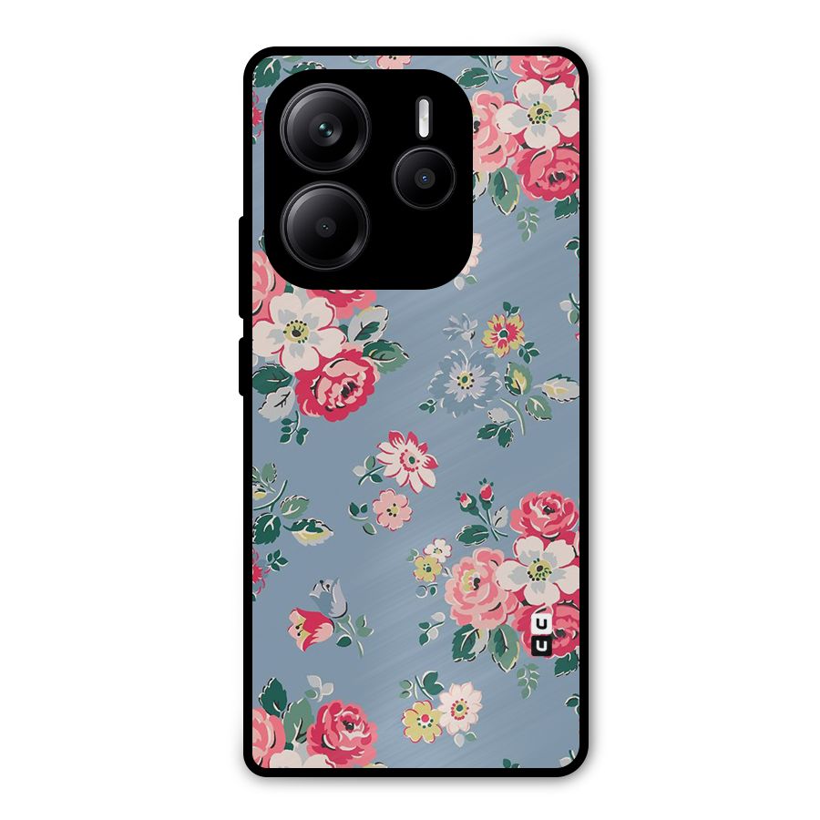 Vintage Flower Pattern Metal Back Case for Redmi Note 14 5G