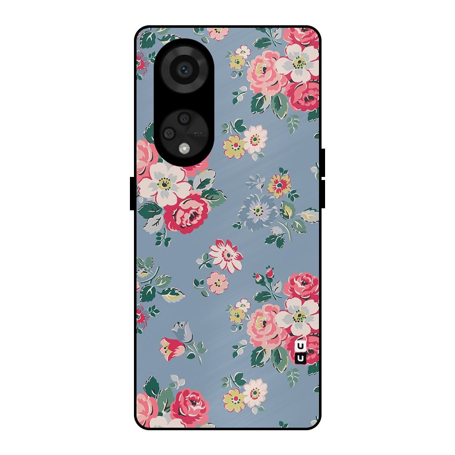 Vintage Flower Pattern Metal Back Case for Reno8 T 5G