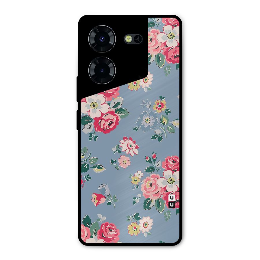 Vintage Flower Pattern Metal Back Case for Tecno Pova 5 Pro 5G
