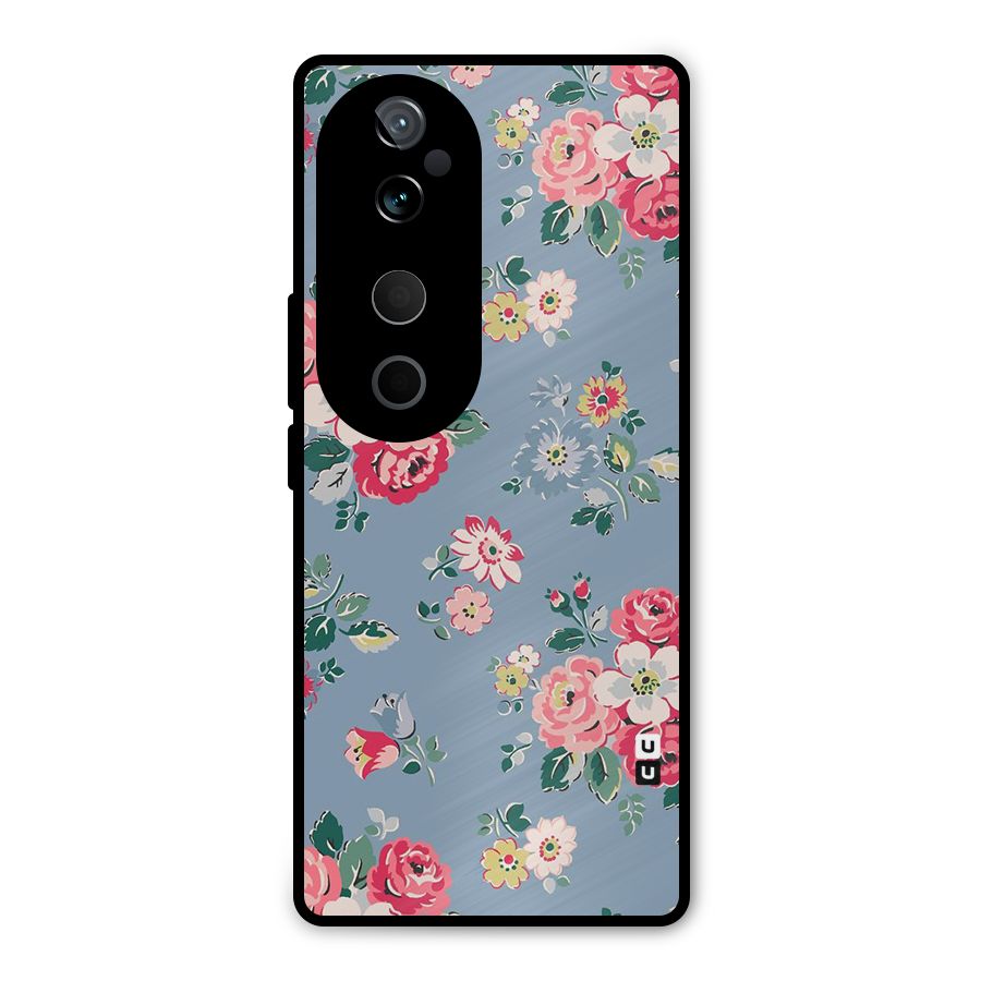 Vintage Flower Pattern Metal Back Case for Vivo T3 Ultra