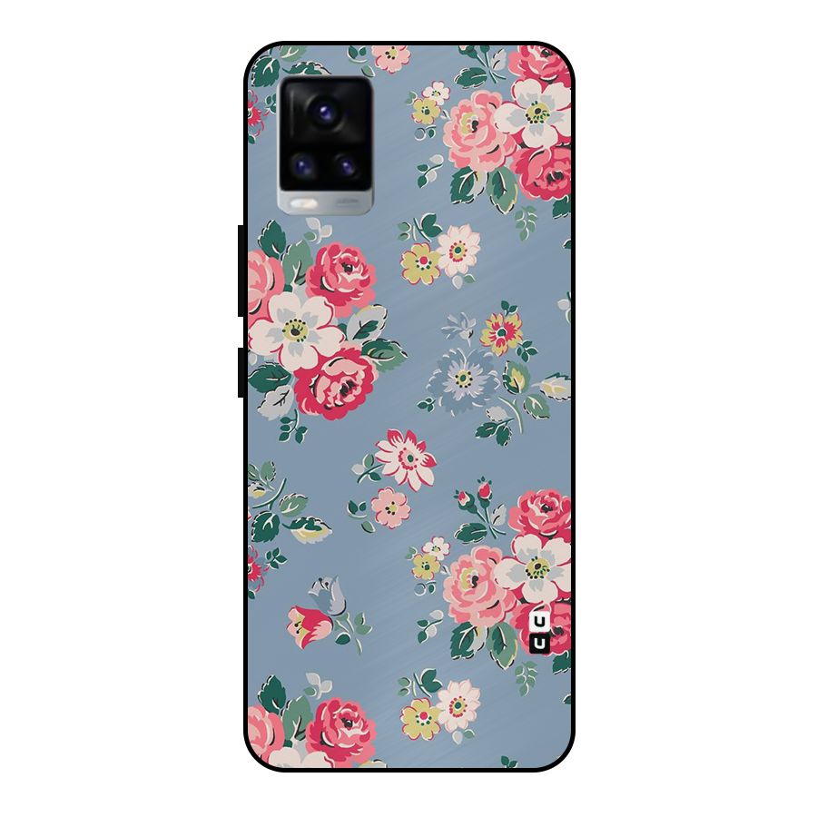Vintage Flower Pattern Metal Back Case for Vivo V20 2021