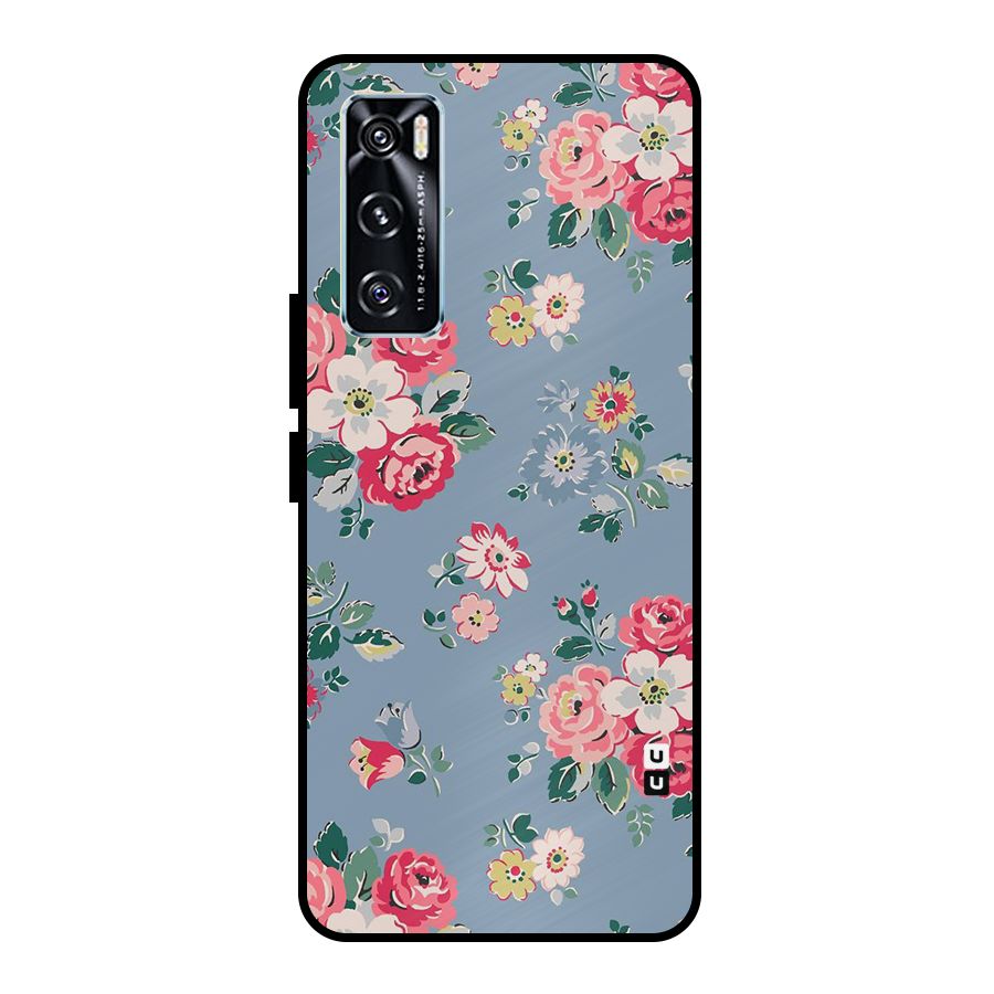 Vintage Flower Pattern Metal Back Case for Vivo V20 SE