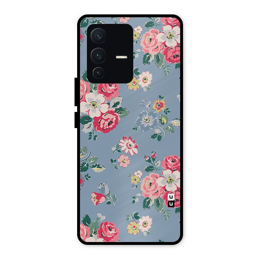 Vintage Flower Pattern Metal Back Case for Vivo V23 5G