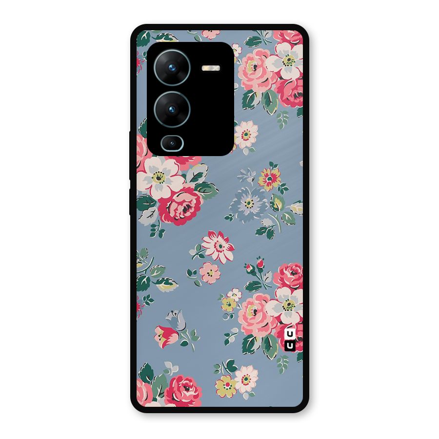Vintage Flower Pattern Metal Back Case for Vivo V25 Pro