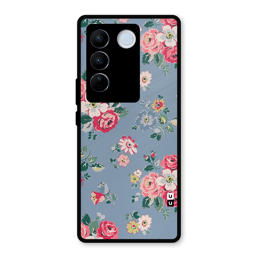 Vintage Flower Pattern Metal Back Case for Vivo V27 Pro