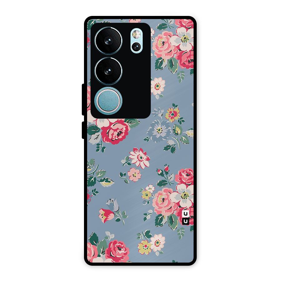 Vintage Flower Pattern Metal Back Case for Vivo V29 Pro