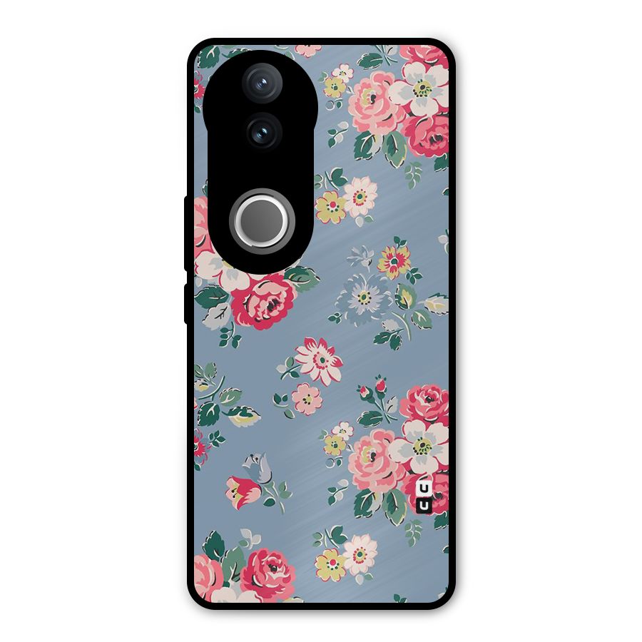 Vintage Flower Pattern Metal Back Case for Vivo V50e