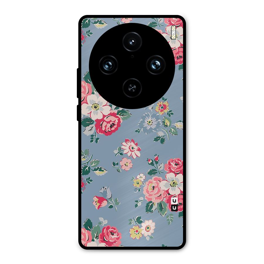 Vintage Flower Pattern Metal Back Case for Vivo X100 Pro