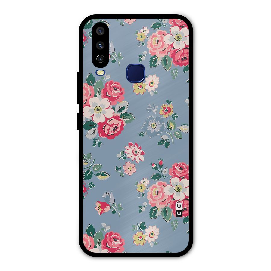 Vintage Flower Pattern Metal Back Case for Vivo Y12
