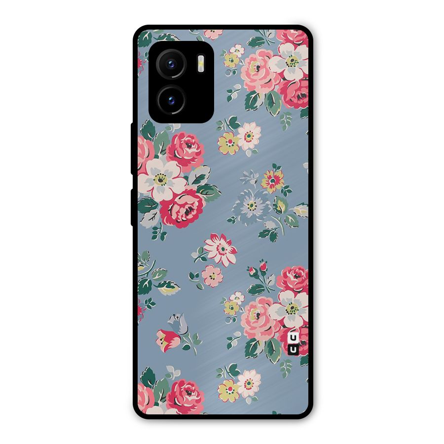 Vintage Flower Pattern Metal Back Case for Vivo Y15s