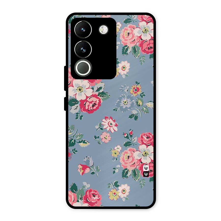 Vintage Flower Pattern Metal Back Case for Vivo Y200