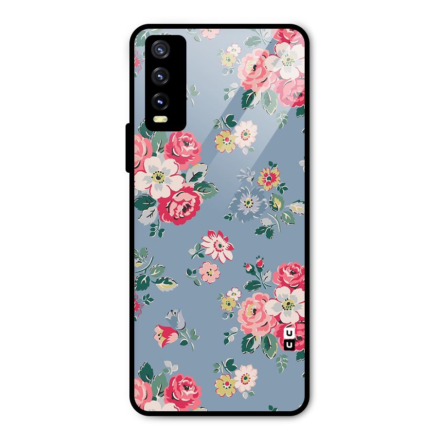 Vintage Flower Pattern Metal Back Case for Vivo Y20 2021
