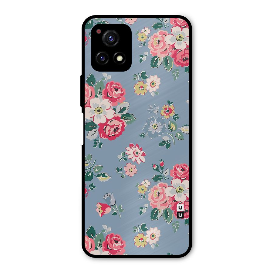 Vintage Flower Pattern Metal Back Case for Vivo Y72 5G