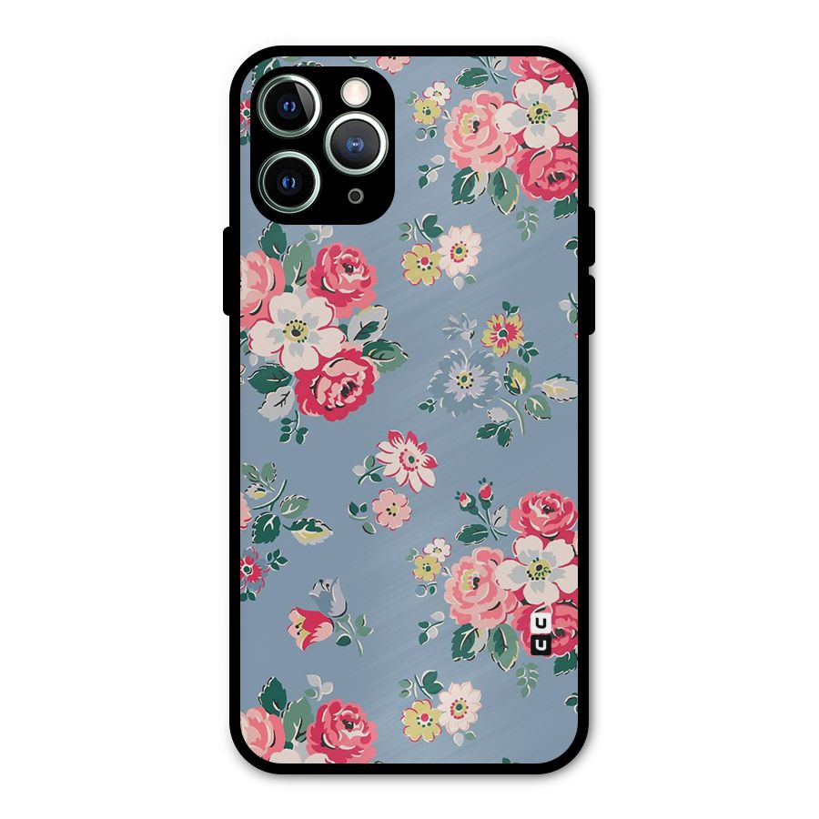 Vintage Flower Pattern Metal Back Case for iPhone 11 Pro Max