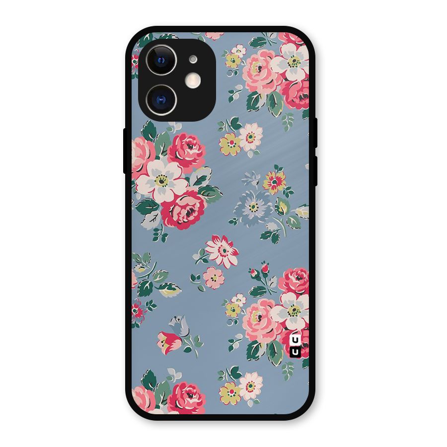 Vintage Flower Pattern Metal Back Case for iPhone 12