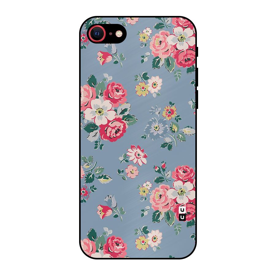 Vintage Flower Pattern Metal Back Case for iPhone SE 2020