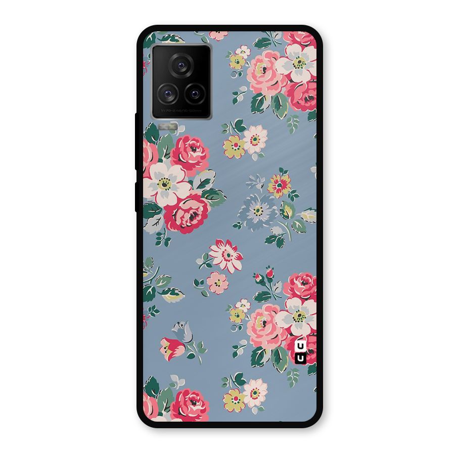 Vintage Flower Pattern Metal Back Case for iQOO 7 Legend 5G
