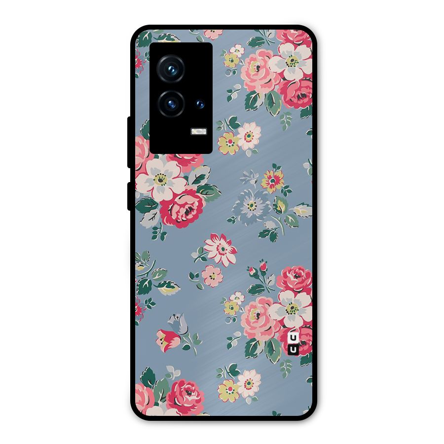 Vintage Flower Pattern Metal Back Case for iQOO 9 5G