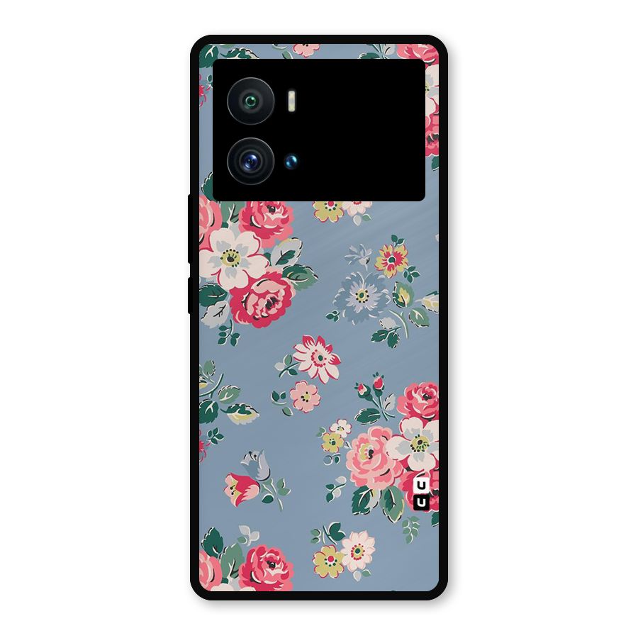 Vintage Flower Pattern Metal Back Case for iQOO 9 Pro