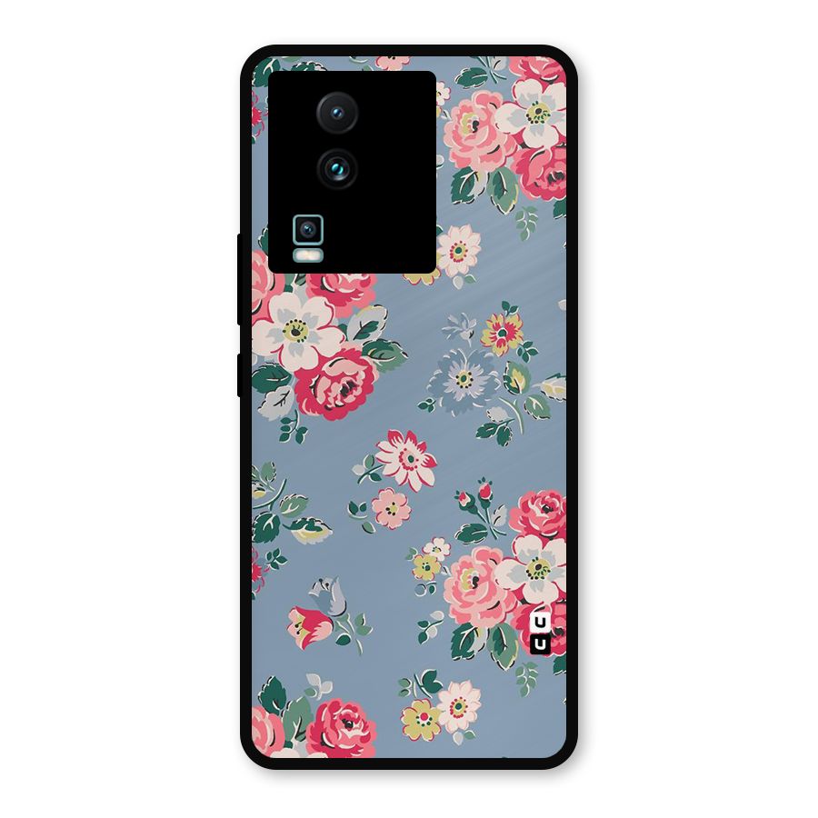 Vintage Flower Pattern Metal Back Case for iQOO Neo 7