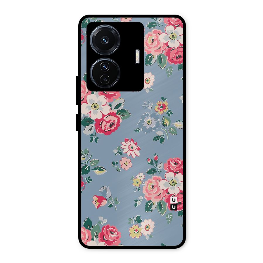 Vintage Flower Pattern Metal Back Case for iQOO Z6