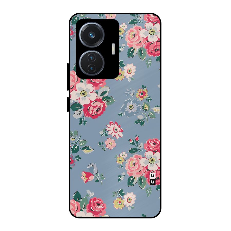 Vintage Flower Pattern Metal Back Case for iQOO Z6 44W