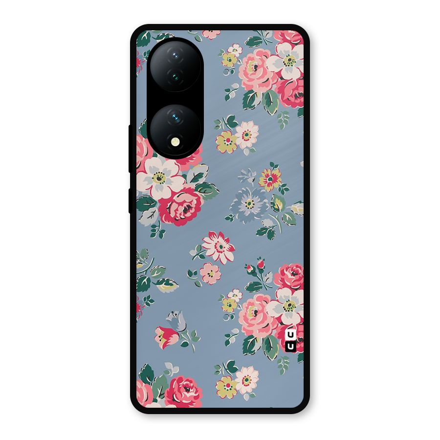 Vintage Flower Pattern Metal Back Case for iQOO Z7