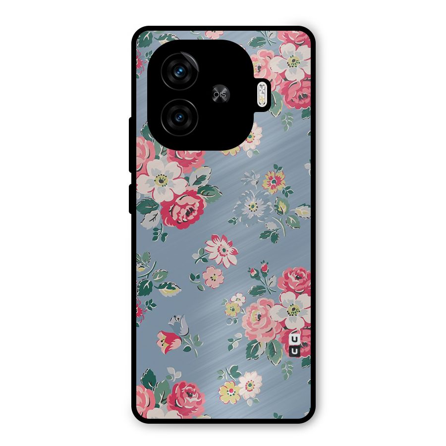 Vintage Flower Pattern Metal Back Case for iQOO Z9 Turbo