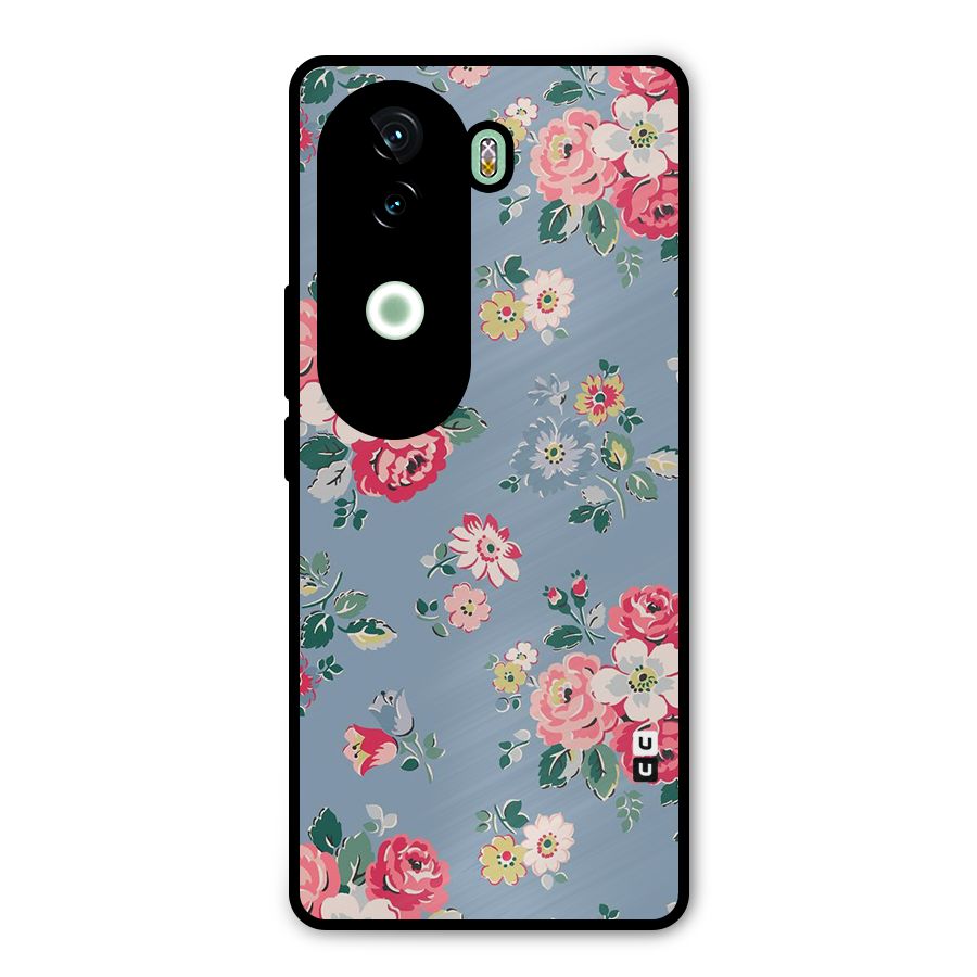 Vintage Flower Pattern Metal Back Case for iQOO Z9s