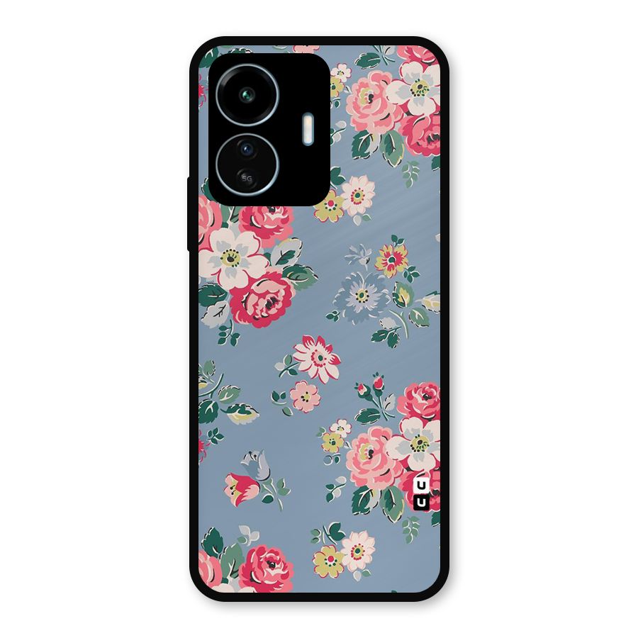 Vintage Flower Pattern Metal Back Case for vivo iQOO Z6 Lite 5G
