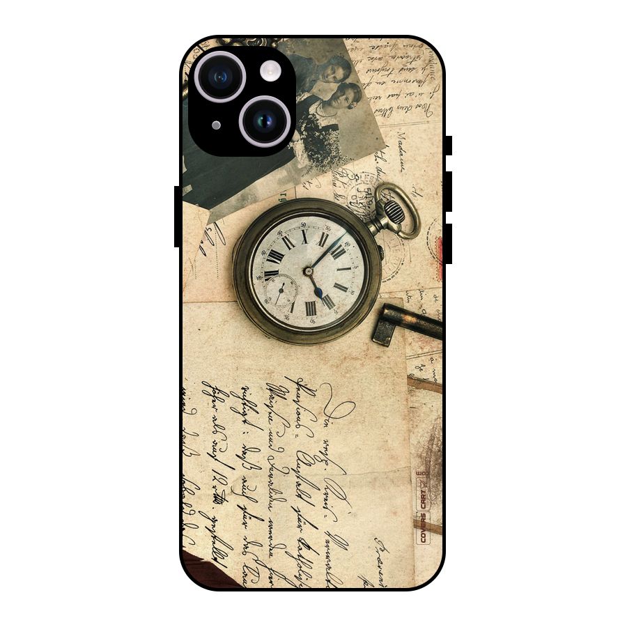 Vintage Key And Compass Metal Back Case for iPhone 14 Plus