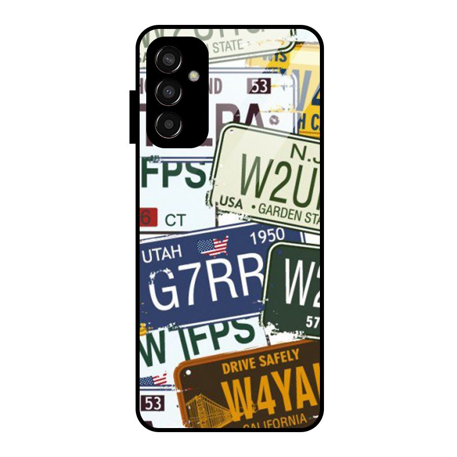 Vintage License Plates Glass Back Case for Galaxy F13