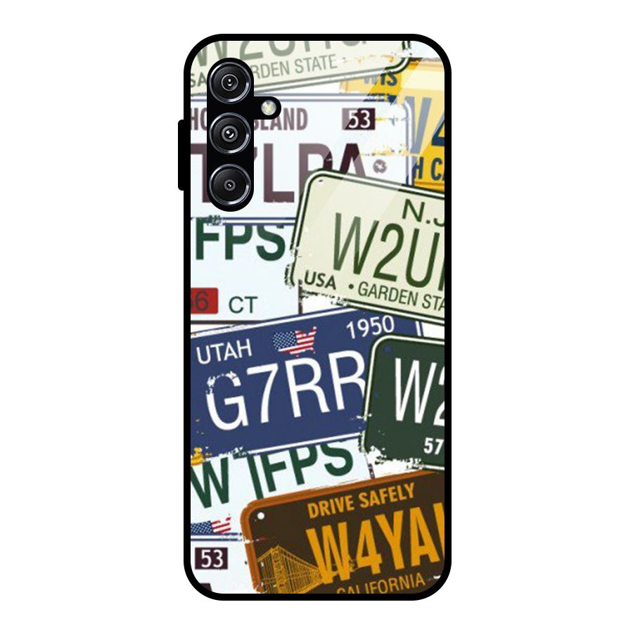Vintage License Plates Glass Back Case for Galaxy M34 5G