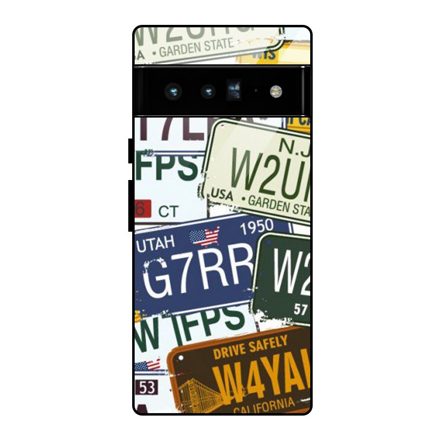 Vintage License Plates Glass Back Case for Google Pixel 6 Pro