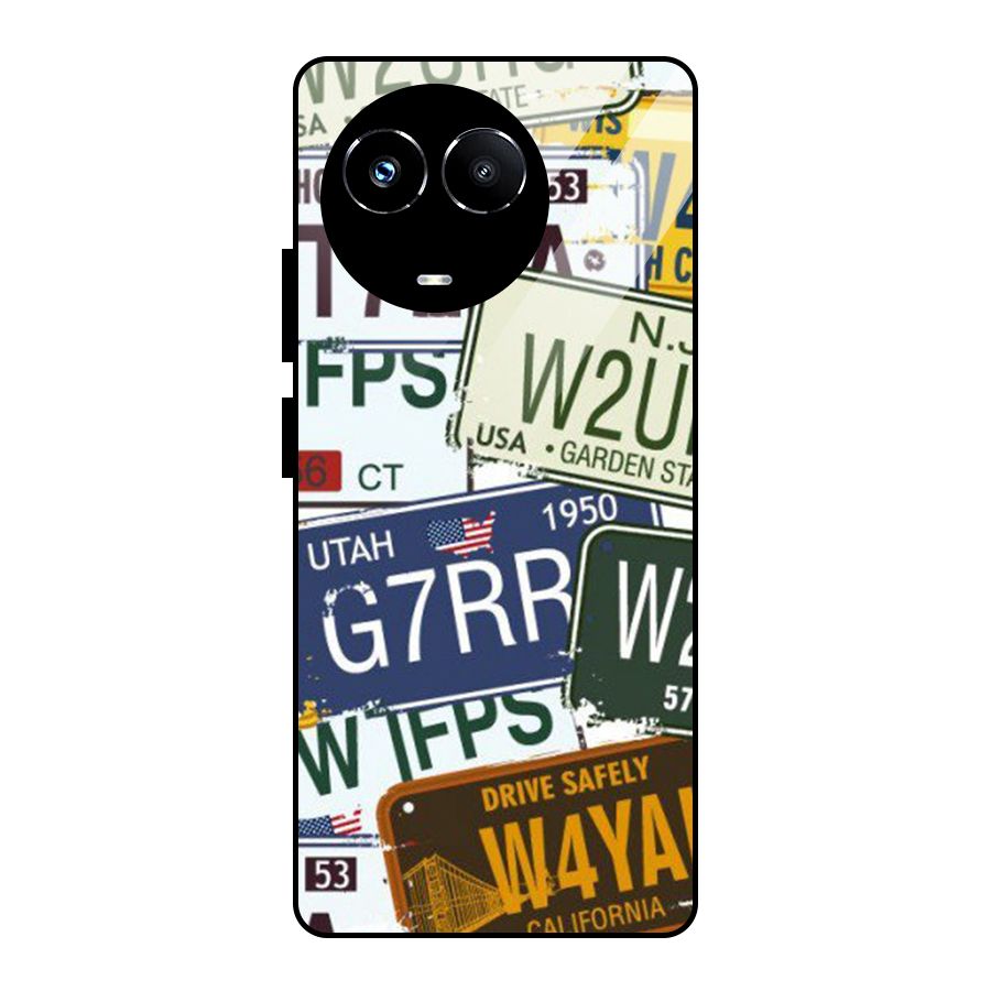 Vintage License Plates Glass Back Case for Realme Narzo 60X