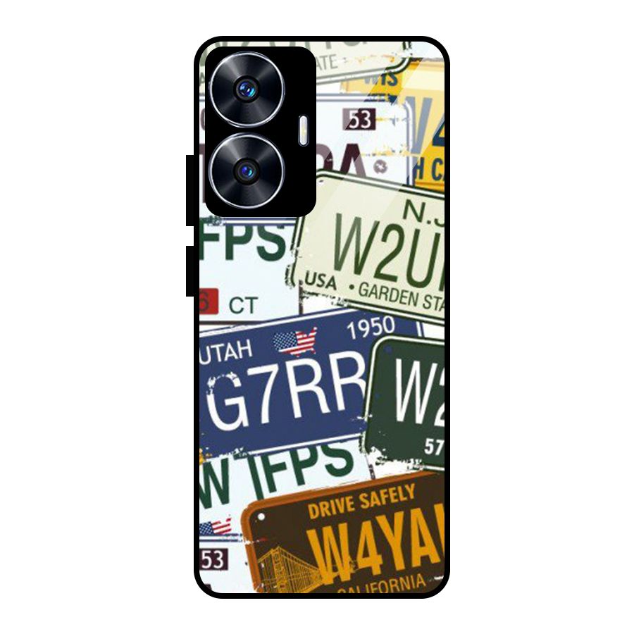 Vintage License Plates Glass Back Case for Realme Narzo N55