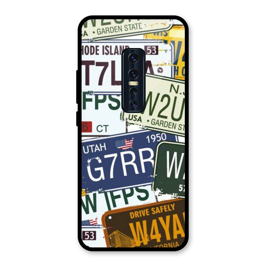 Vintage License Plates Glass Back Case for Vivo V17 Pro