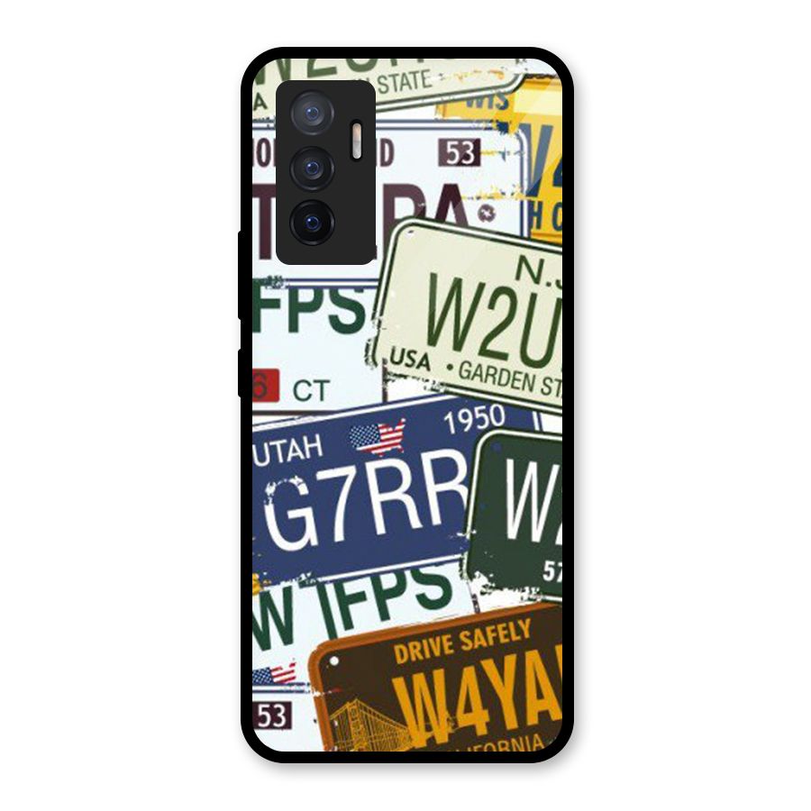 Vintage License Plates Glass Back Case for Vivo V23e