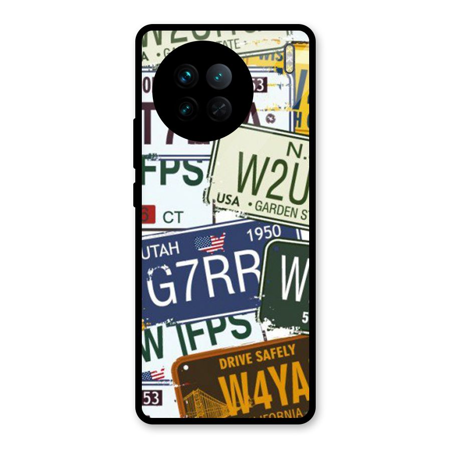 Vintage License Plates Glass Back Case for Vivo X90