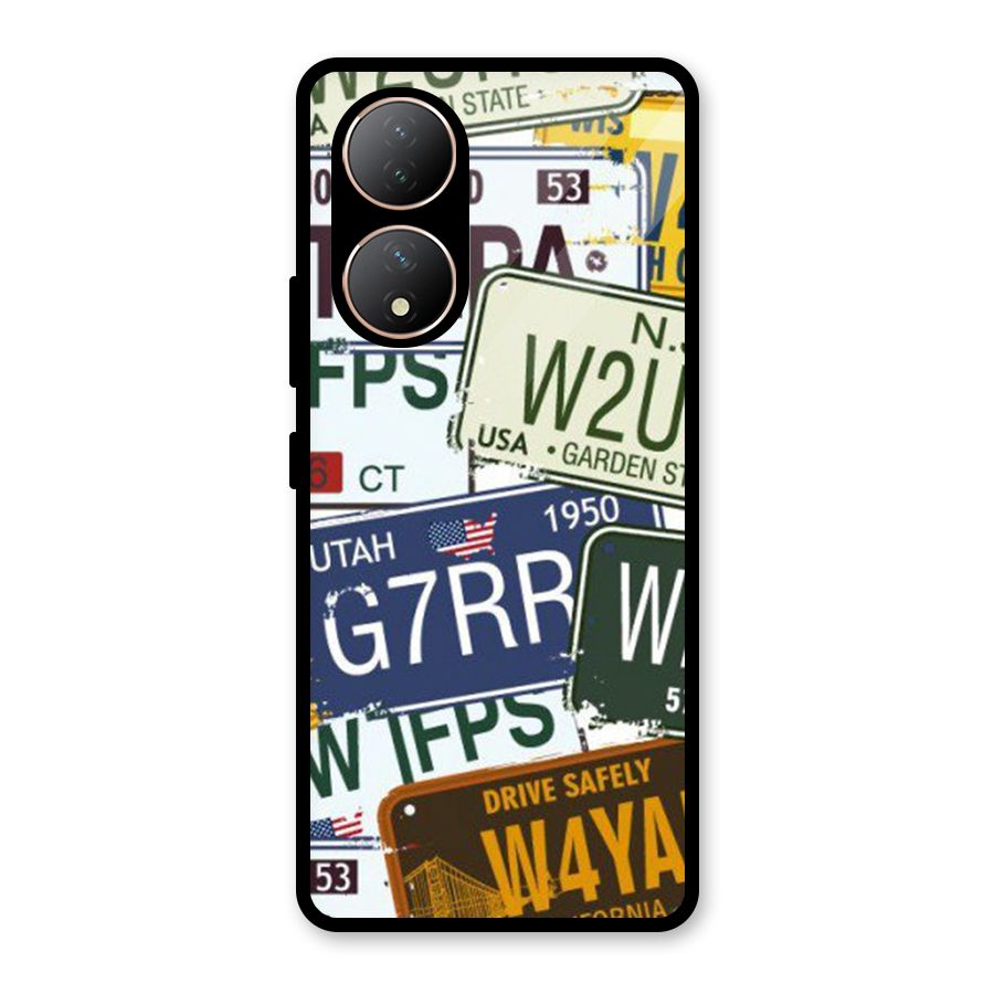 Vintage License Plates Glass Back Case for Vivo Y100A