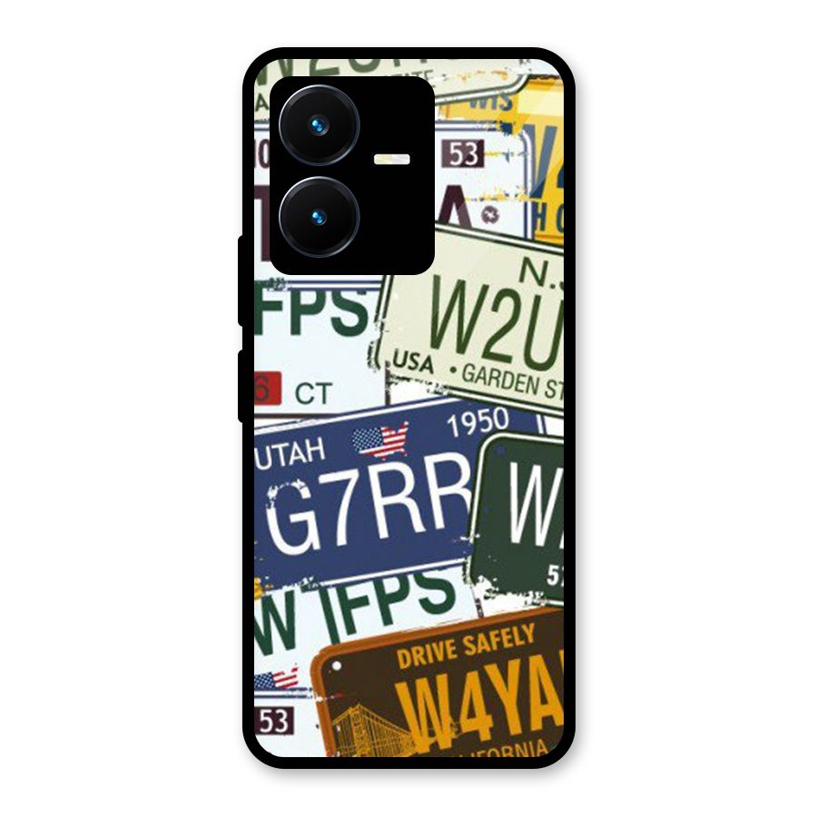 Vintage License Plates Glass Back Case for Vivo Y22s