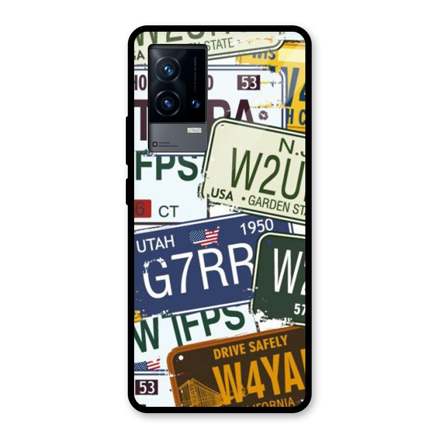 Vintage License Plates Glass Back Case for iQOO 9 5G